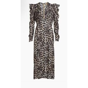 New Farm Rio Leopard V-Neck Midi-Dress In Natural Cream Size M $230